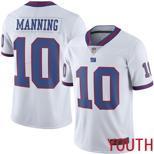 Youth New York Giants #10 Eli Manning Limited White Rush Vapor Untouchable Football NFL Jersey
